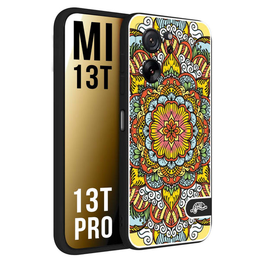 CUSTOMIZZA - Custodia cover nera morbida in tpu compatibile per Xiaomi 13T - 13T PRO mandala colorato fiore nuvole arancione