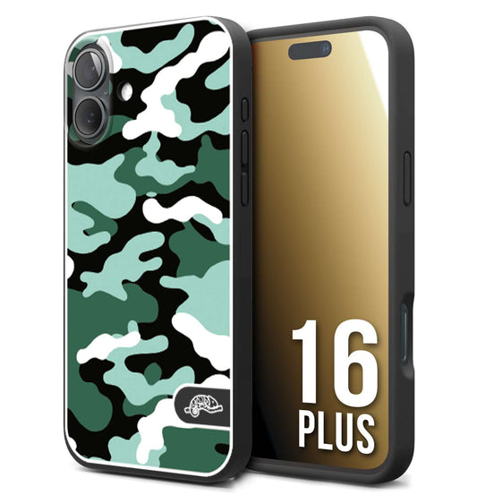 CUSTOMIZZA - Custodia cover nera morbida in tpu compatibile per iPhone 16 PLUS camouflage mimetico militare verde green