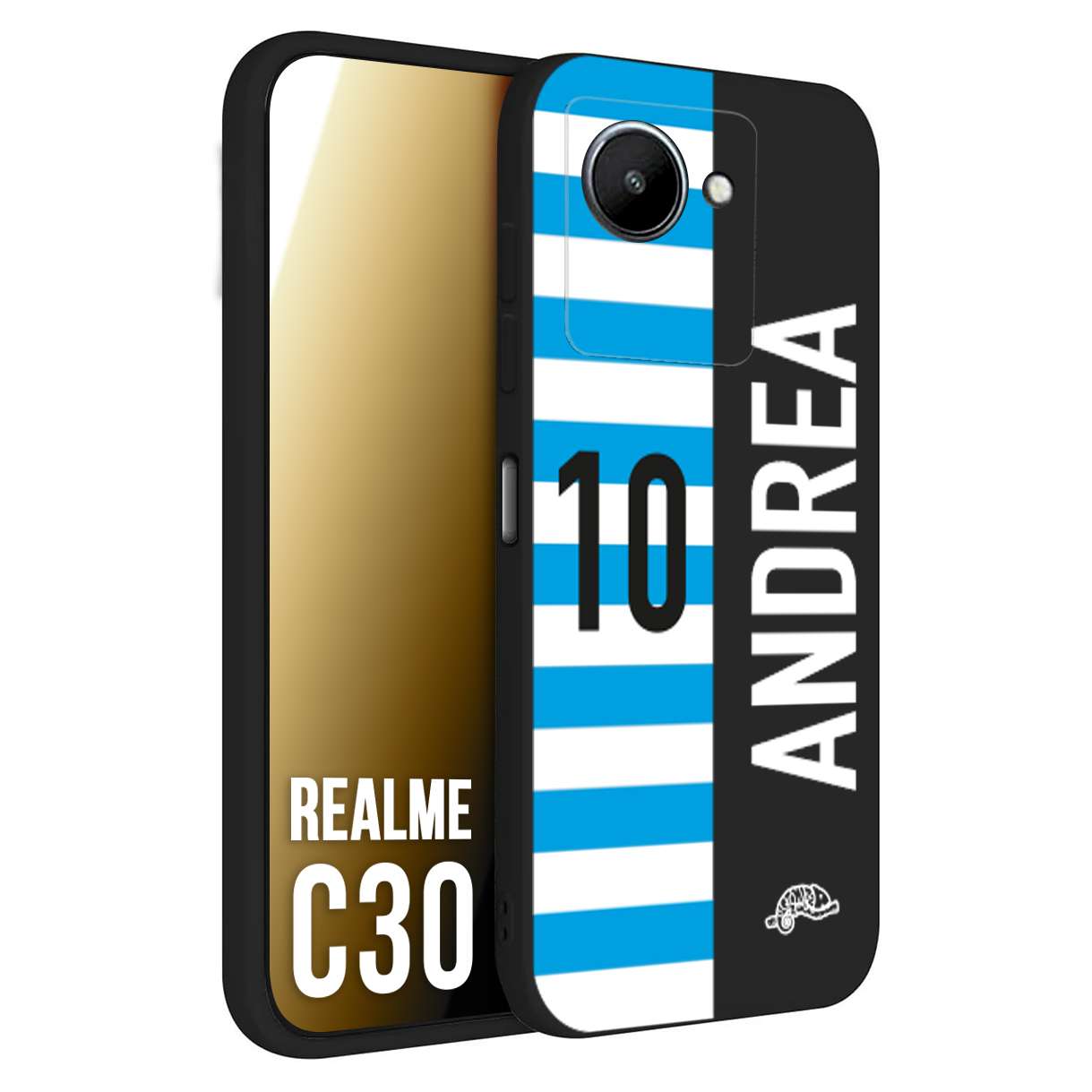 CUSTOMIZZA - Custodia cover nera morbida in tpu compatibile per Oppo Realme C30 personalizzata calcio football nome e numero calciatori biancazzurri