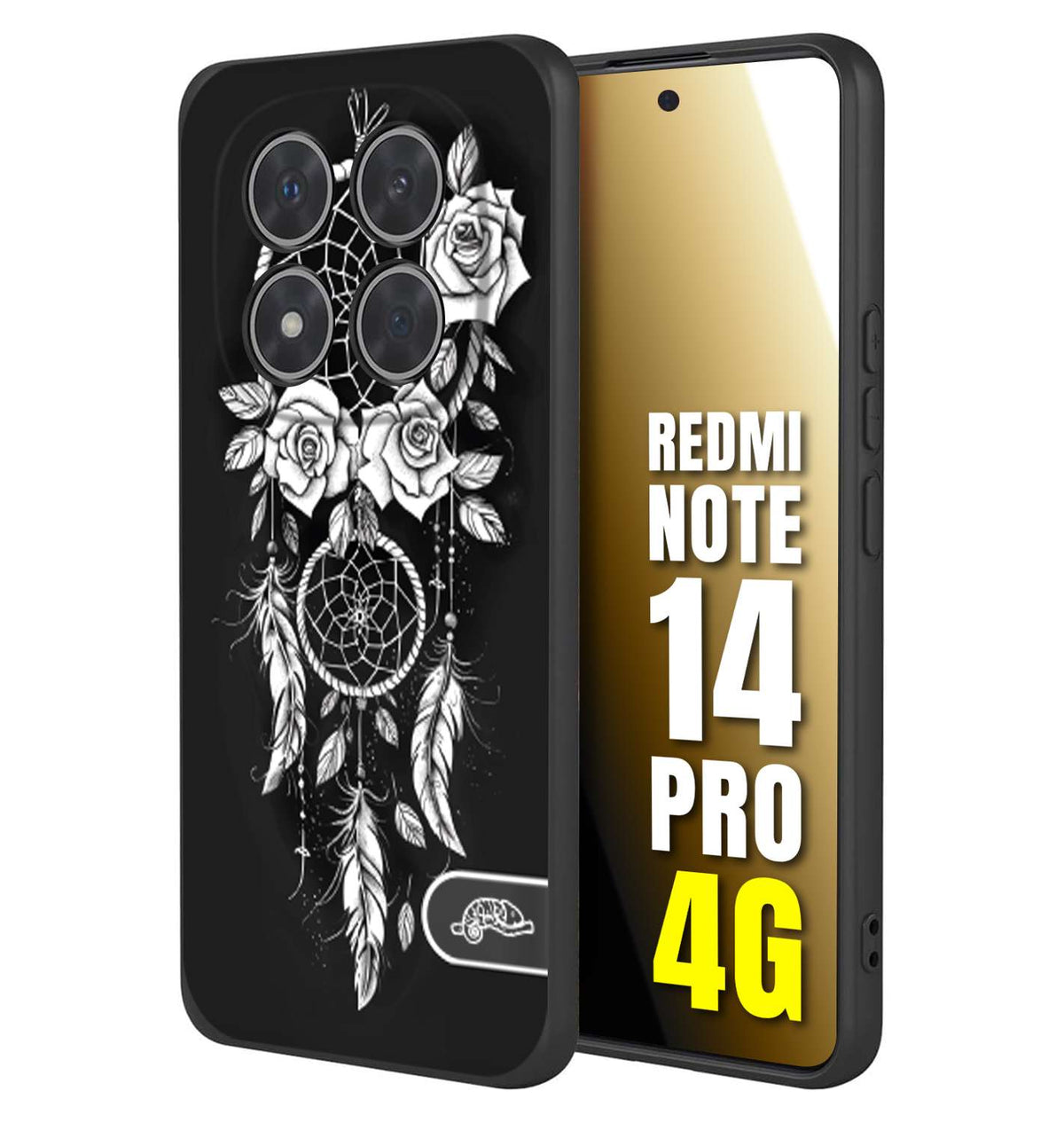 CUSTOMIZZA - Custodia cover nera morbida in tpu compatibile per Xiaomi Redmi Note 14 PRO 4G acchiappasogni dreamcatcher black and white bianco a rilievo disegnato tattoo tatuaggio