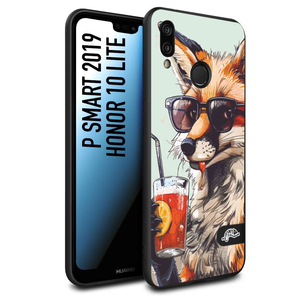 CUSTOMIZZA - Custodia cover nera morbida in tpu compatibile per Huawei P Smart 2019 estate disegnata cocktails animali simpatici fox volpe negroni