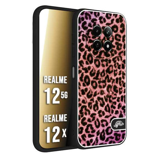 CUSTOMIZZA - Custodia cover nera morbida in tpu compatibile per Realme 12 5G - 12X leopardato maculato donna rosa leopard