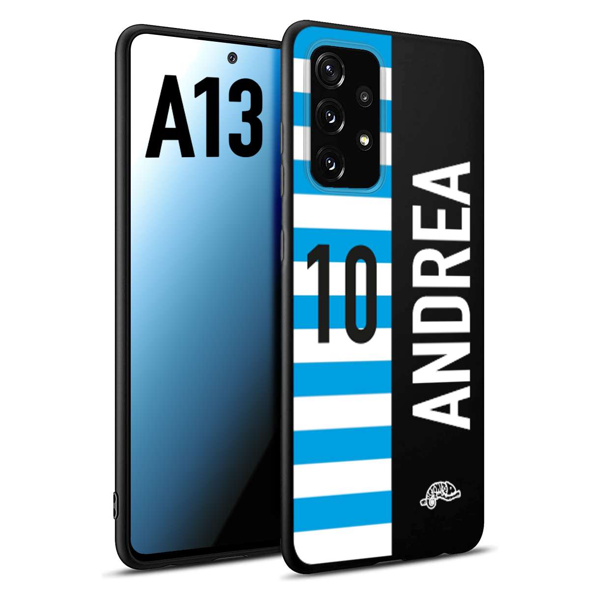 CUSTOMIZZA - Custodia cover nera morbida in tpu compatibile per Samsung A13 personalizzata calcio football nome e numero calciatori biancazzurri