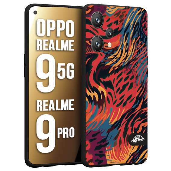 CUSTOMIZZA - Custodia cover nera morbida in tpu compatibile per Realme 9 5G - 9 PRO leopardato maculato tigrato colorata fiamme rossa blu arancione