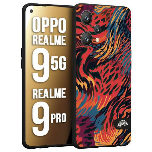 CUSTOMIZZA - Custodia cover nera morbida in tpu compatibile per Realme 9 5G - 9 PRO leopardato maculato tigrato colorata fiamme rossa blu arancione