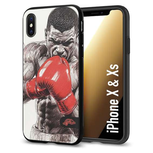CUSTOMIZZA - Custodia cover nera morbida in tpu compatibile per iPhone X - Xs pugilato pugili disegno tattoo guantoni box pesi massimi gancio