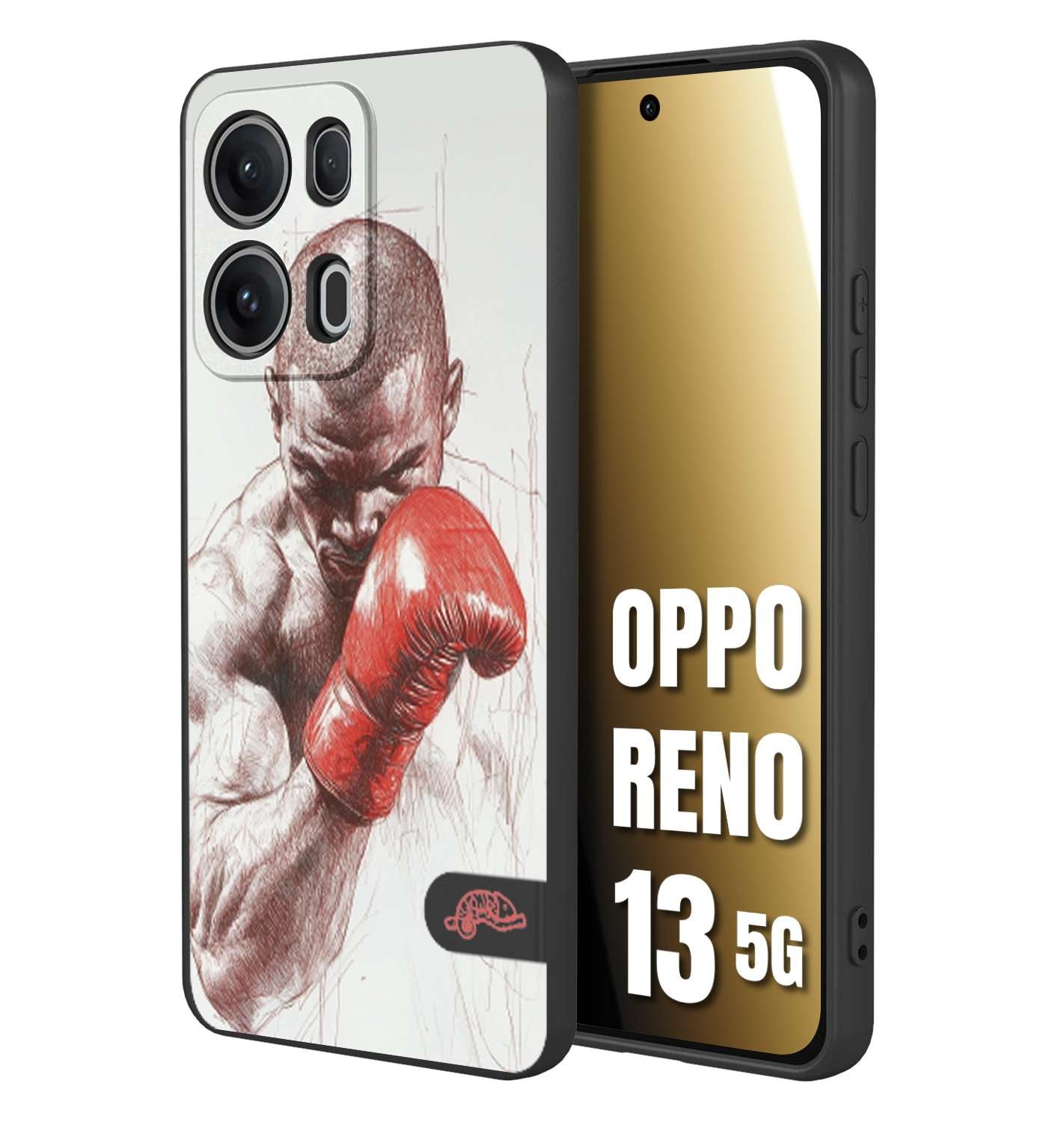 CUSTOMIZZA - Custodia cover nera morbida in tpu compatibile per Oppo Reno 13 5G pugilato pugili disegno tattoo guantoni box sport primo piano