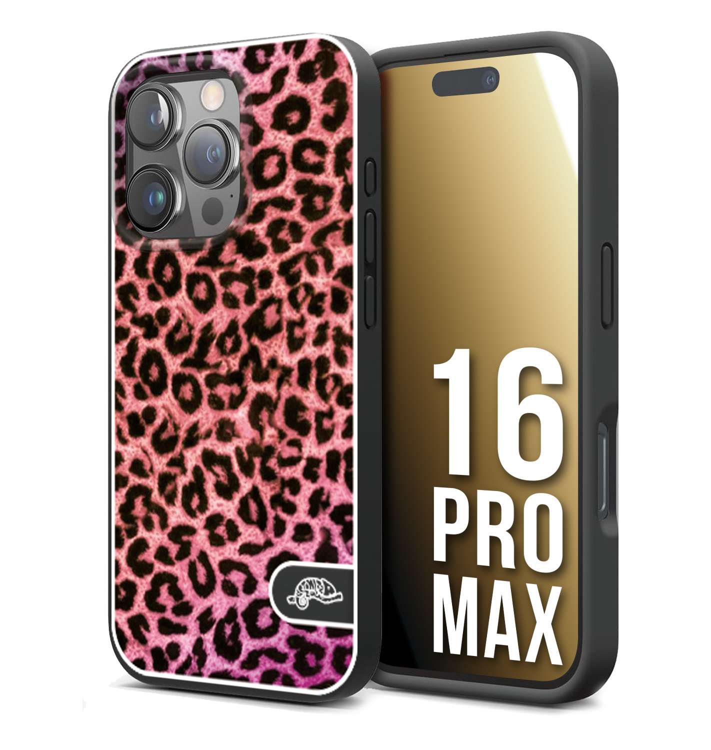 CUSTOMIZZA - Custodia cover nera morbida in tpu compatibile per iPhone 16 PRO MAX leopardato maculato donna rosa leopard