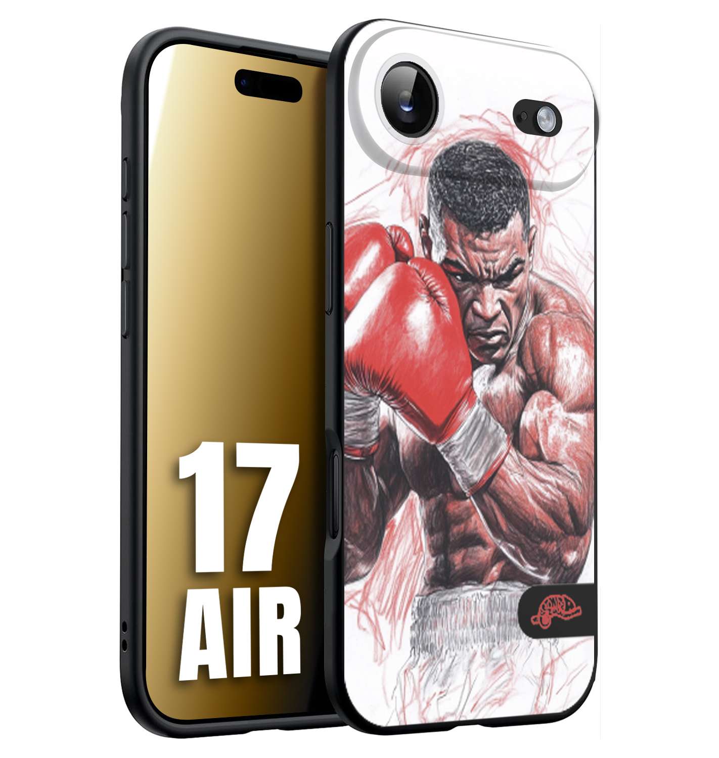 CUSTOMIZZA - Custodia cover nera morbida in tpu compatibile per iPhone 17 AIR pugilato pugili disegno tattoo guantoni boxer pesi massimi iron mike