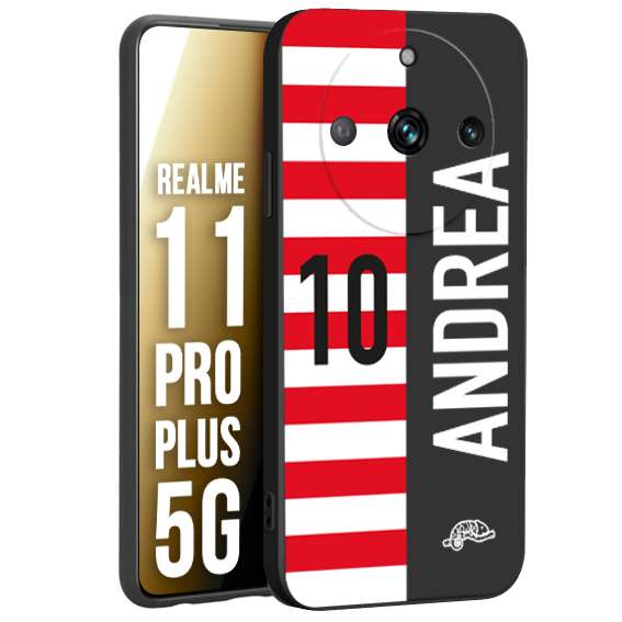 CUSTOMIZZA - Custodia cover nera morbida in tpu compatibile per Oppo Realme 11 PRO PLUS 5G personalizzata calcio football nome e numero calciatori bianco rossa