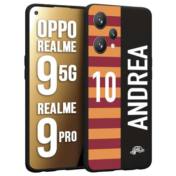 CUSTOMIZZA - Custodia cover nera morbida in tpu compatibile per Realme 9 5G - 9 PRO personalizzata calcio football nome e numero calciatori giallo rossi
