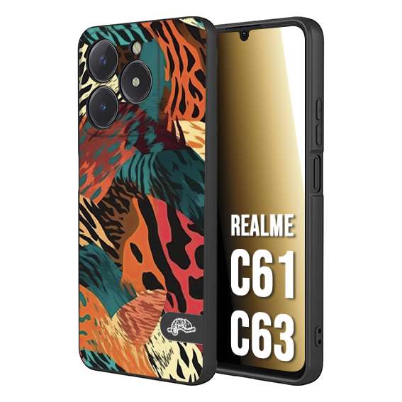 CUSTOMIZZA - Custodia cover nera morbida in tpu compatibile per Realme C61 - C63 leopardato tigrato tiger colorata summer arancio verde fucsia