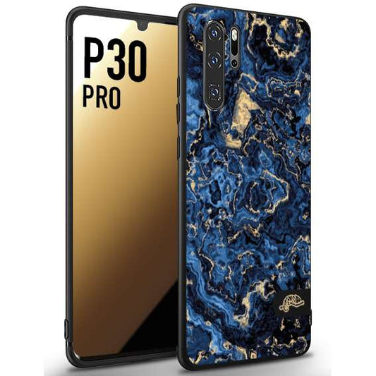 CUSTOMIZZA - Custodia cover nera morbida in tpu compatibile per Huawei P30 PRO effetto marmo marble blu venature dorato psichedelico