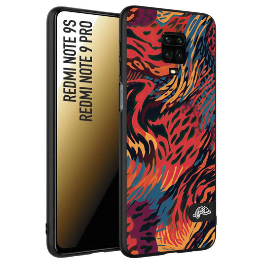 CUSTOMIZZA - Custodia cover nera morbida in tpu compatibile per Xiaomi Redmi Note 9S - Note 9 PRO leopardato maculato tigrato colorata fiamme rossa blu arancione