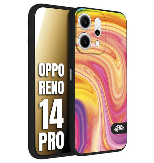 CUSTOMIZZA - Custodia cover nera morbida in tpu compatibile per Oppo Reno 14 PRO colorata fantasia vortice marmo onde rosa fucsia gialla
