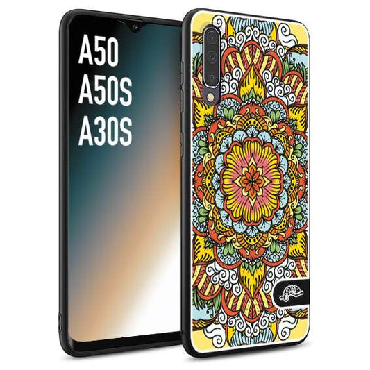 CUSTOMIZZA - Custodia cover nera morbida in tpu compatibile per Samsung A50 - A50S - A30S mandala colorato fiore nuvole arancione