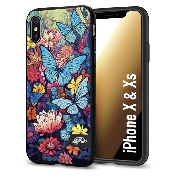 CUSTOMIZZA - Custodia cover nera morbida in tpu compatibile per iPhone X - Xs farfalle butterfly moderno donna disegnate gialla blu rosa