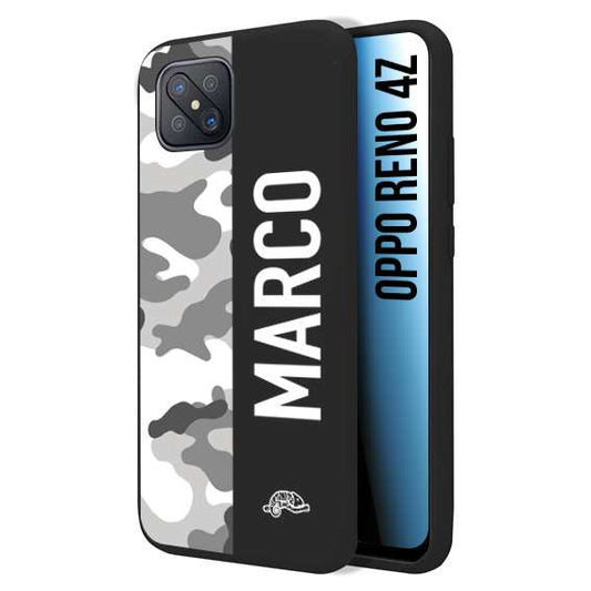 CUSTOMIZZA - Custodia cover nera morbida in tpu compatibile per Oppo Reno 4Z camouflage mimetico militare personalizzata nome bianco