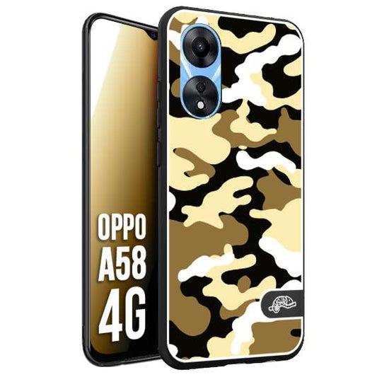 CUSTOMIZZA - Custodia cover nera morbida in tpu compatibile per Oppo A58 4G camouflage mimetico militare giallo desert brown