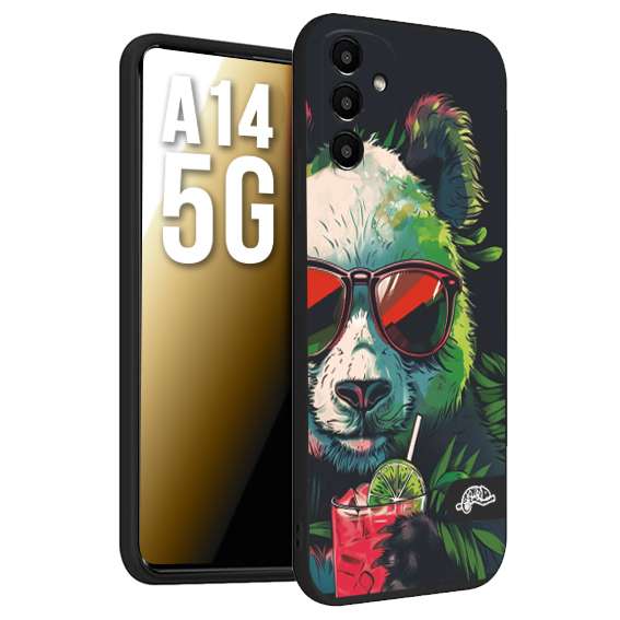 CUSTOMIZZA - Custodia cover nera morbida in tpu compatibile per Samsung A14 5G estate disegnata cocktails animali simpatici panda mojito