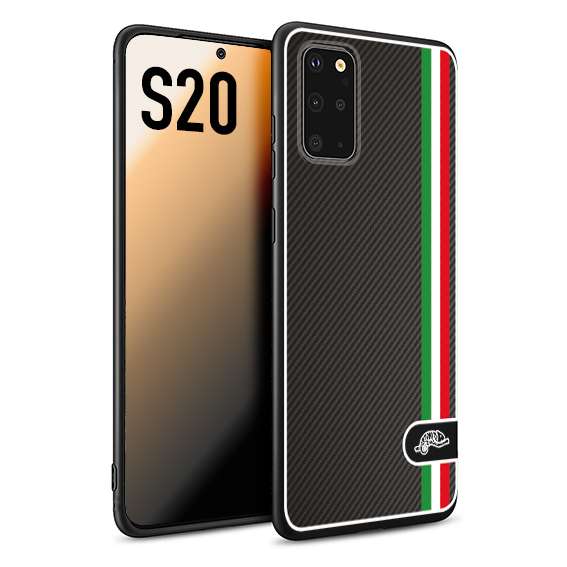 CUSTOMIZZA - Custodia cover nera morbida in tpu compatibile per Samsung S20 effetto fibra di carbonio bandiera Italia made in Italy