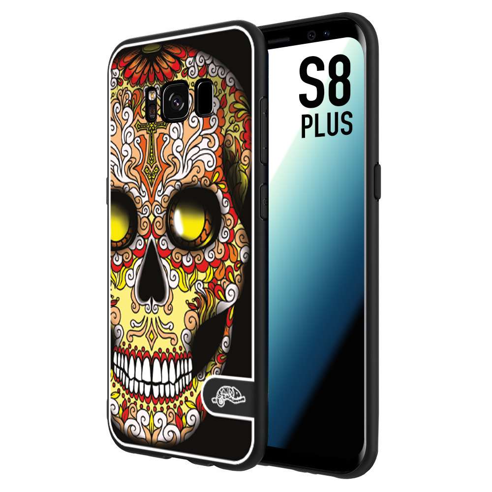 CUSTOMIZZA - Custodia cover nera morbida in tpu compatibile per Samsung S8 PLUS teschio messicano Mexican skull giallo rosso arancio