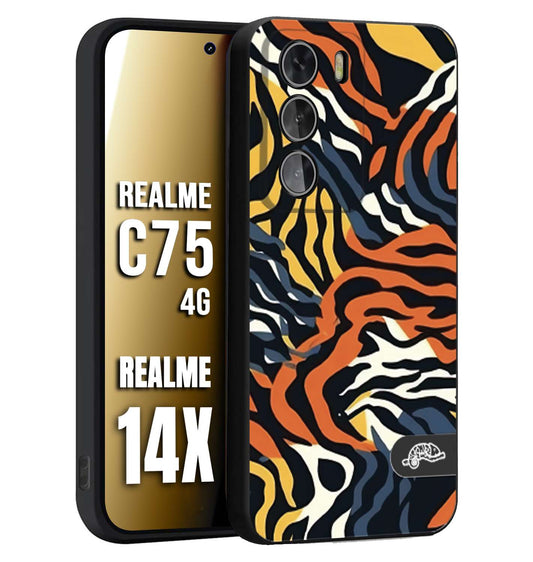 CUSTOMIZZA - Custodia cover nera morbida in tpu compatibile per Realme 14X - C75 4G leopardato maculato tigrato tiger colorata gialla blu arancio