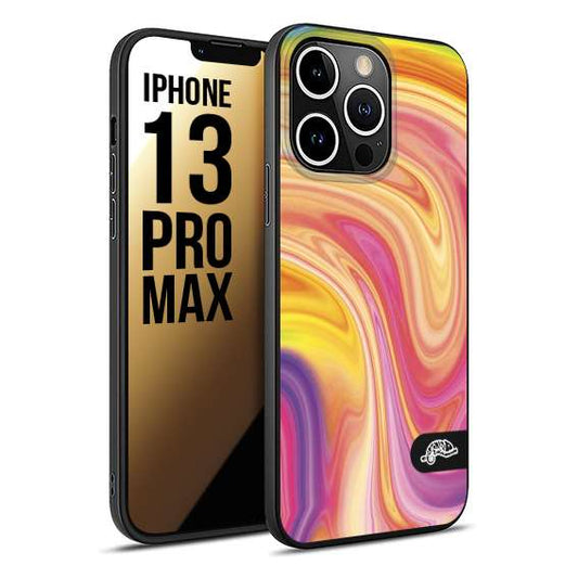 CUSTOMIZZA - Custodia cover nera morbida in tpu compatibile per iPhone 13 PRO MAX colorata fantasia vortice marmo onde rosa fucsia gialla