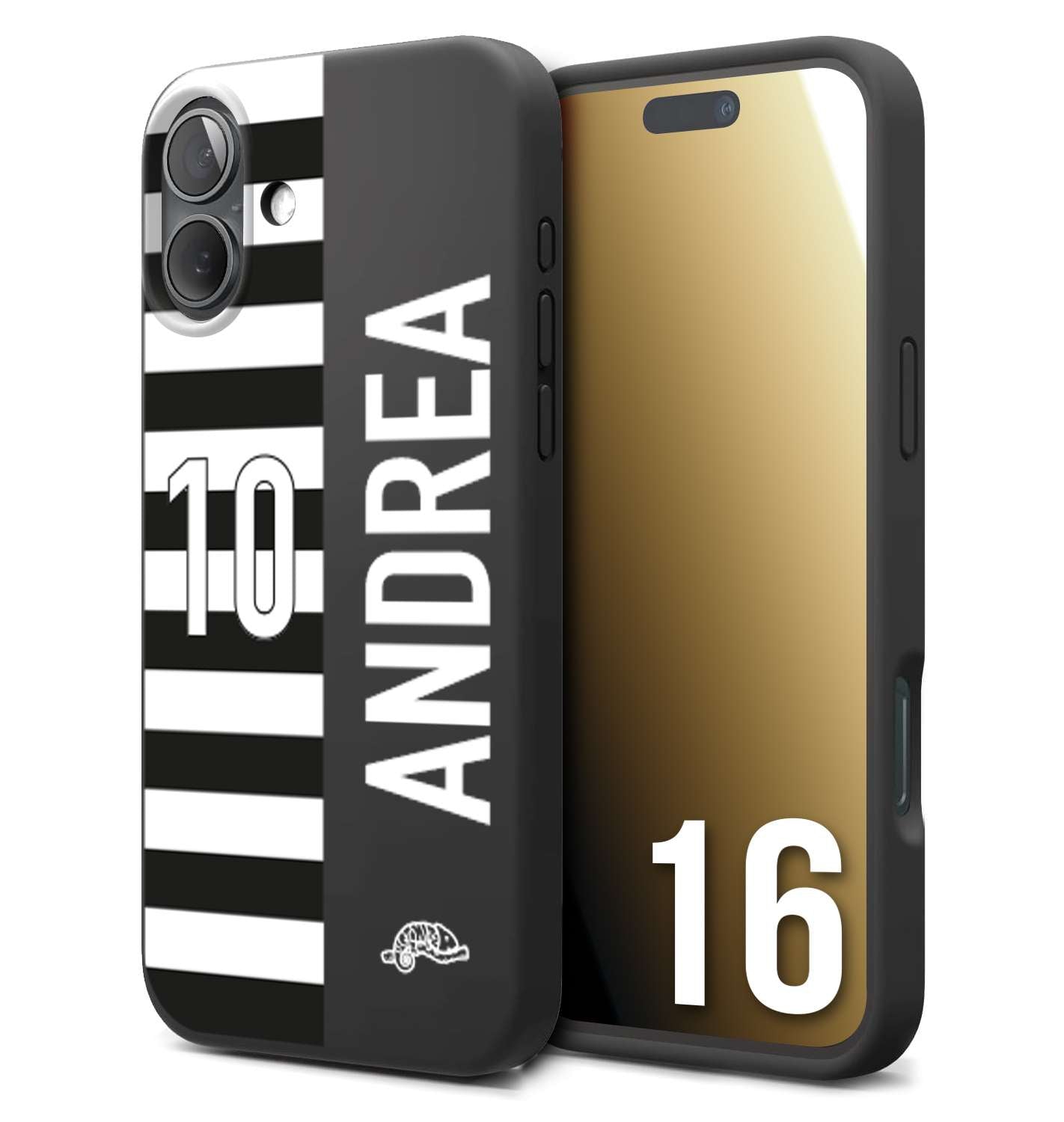 CUSTOMIZZA - Custodia cover nera morbida in tpu compatibile per iPhone 16 personalizzata calcio football nome e numero calciatori bianconera