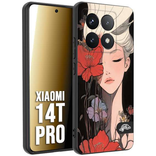 CUSTOMIZZA - Custodia cover nera morbida in tpu compatibile per Xiaomi 14T PRO woman flower Fantasia Floreale Design Donna e Fiori, Retro Artistico