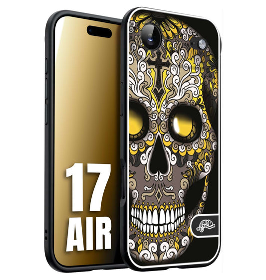 CUSTOMIZZA - Custodia cover nera morbida in tpu compatibile per iPhone 17 AIR teschio messicano Mexican skull nero giallo