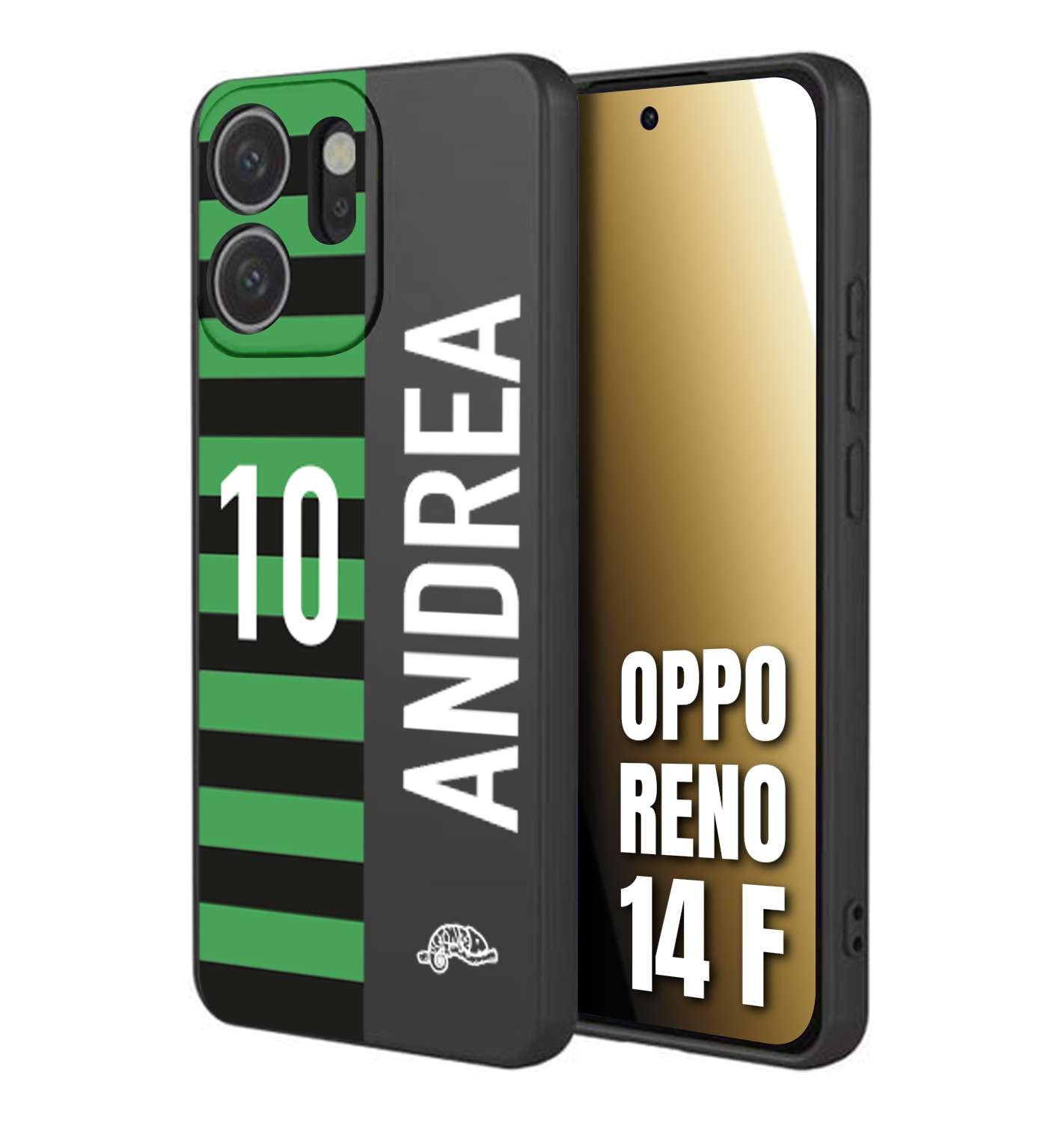 CUSTOMIZZA - Custodia cover nera morbida in tpu compatibile per Oppo Reno 14 F personalizzata calcio football nome e numero calciatori neroverde
