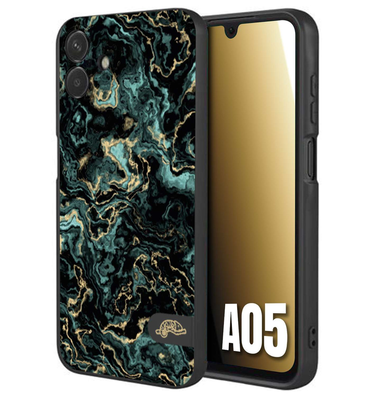 CUSTOMIZZA - Custodia cover nera morbida in tpu compatibile per Samsung A05 effetto marmo marble verde green venature dorato pietra