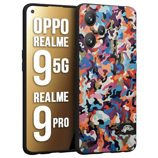 CUSTOMIZZA - Custodia cover nera morbida in tpu compatibile per Realme 9 5G - 9 PRO camouflage mimetico militare moderno blu arancio rosa