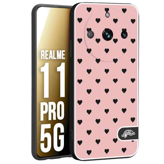 CUSTOMIZZA - Custodia cover nera morbida in tpu compatibile per Realme 11 PRO 5G cuori pois rosa donna pin up vintage