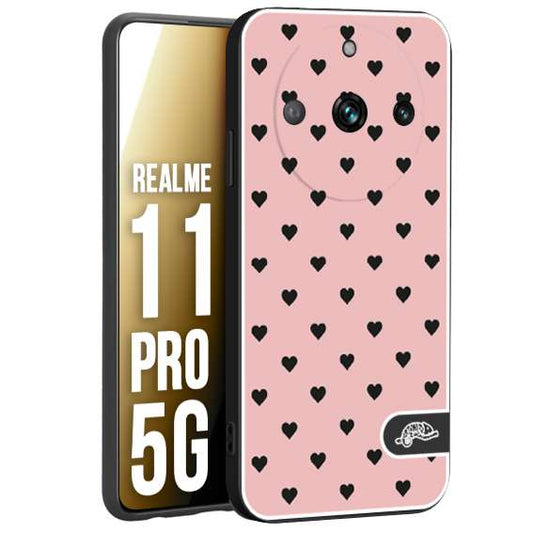 CUSTOMIZZA - Custodia cover nera morbida in tpu compatibile per Realme 11 PRO 5G cuori pois rosa donna pin up vintage