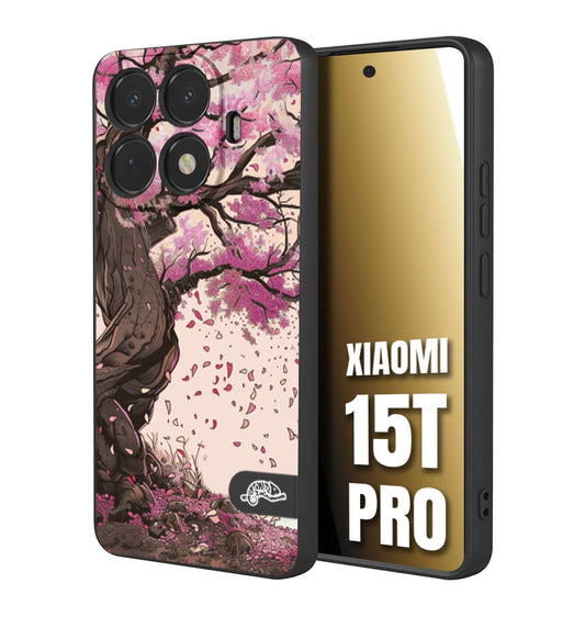 CUSTOMIZZA - Custodia cover nera morbida in tpu compatibile per Xiaomi 15T PRO giapponese colori morbidi fiori di ciliegio rosa disegnata