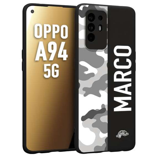 CUSTOMIZZA - Custodia cover nera morbida in tpu compatibile per Oppo A94 5G camouflage mimetico militare personalizzata nome bianco