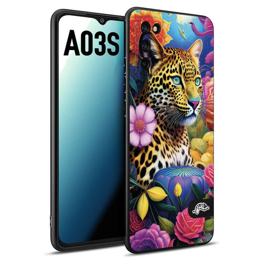 CUSTOMIZZA - Custodia cover nera morbida in tpu compatibile per Samsung A03S astratti donna flower fantasia leopardo ghepardo animali colorati