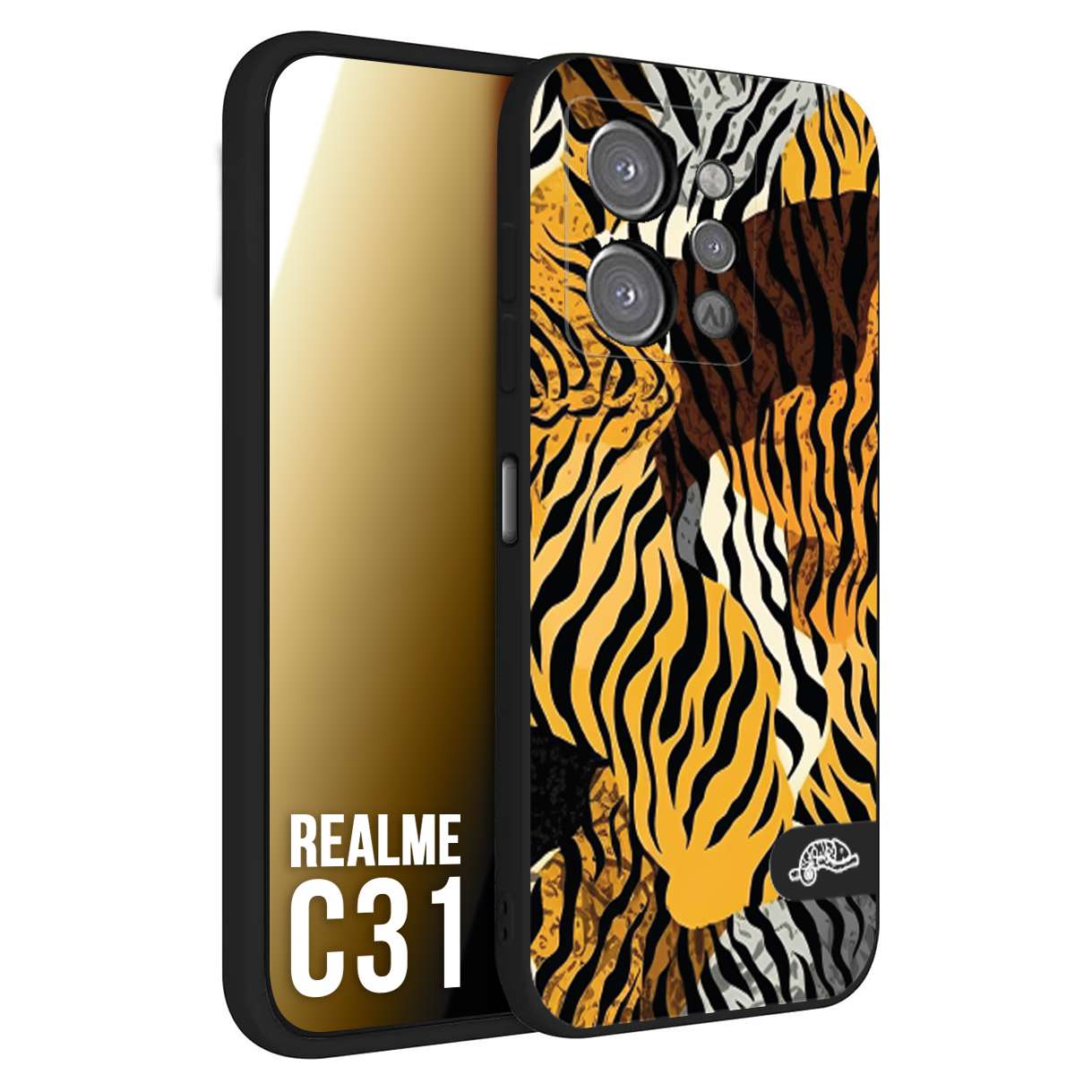 CUSTOMIZZA - Custodia cover nera morbida in tpu compatibile per Oppo Realme C31 leopardato tigrato tiger colorata donna fashion estate