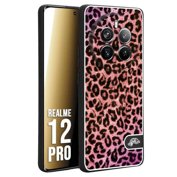 CUSTOMIZZA - Custodia cover nera morbida in tpu compatibile per Realme 12 PRO leopardato maculato donna rosa leopard
