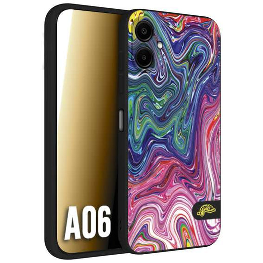 CUSTOMIZZA - Custodia cover nera morbida in tpu compatibile per Samsung A06 colorata fantasia vortice marmo arcobaleno rosa blu fucsia