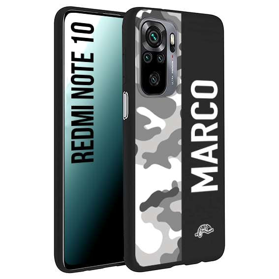 CUSTOMIZZA - Custodia cover nera morbida in tpu compatibile per Xiaomi Redmi Note 10 camouflage mimetico militare personalizzata nome bianco