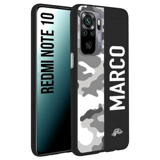 CUSTOMIZZA - Custodia cover nera morbida in tpu compatibile per Xiaomi Redmi Note 10 camouflage mimetico militare personalizzata nome bianco