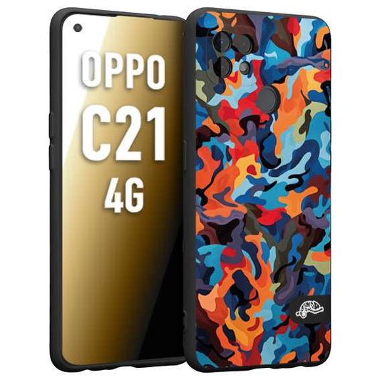 CUSTOMIZZA - Custodia cover nera morbida in tpu compatibile per Oppo Realme C21 4G camouflage mimetico militare moderno blu arancio rosso