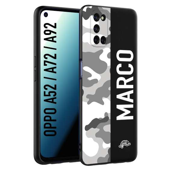 CUSTOMIZZA - Custodia cover nera morbida in tpu compatibile per Oppo A52 - A72 - A92 camouflage mimetico militare personalizzata nome bianco