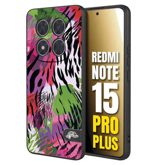 CUSTOMIZZA - Custodia cover nera morbida in tpu compatibile per Xiaomi Redmi Note 15 PRO PLUS leopardato tigrato tiger colorata summer color verde fucsia
