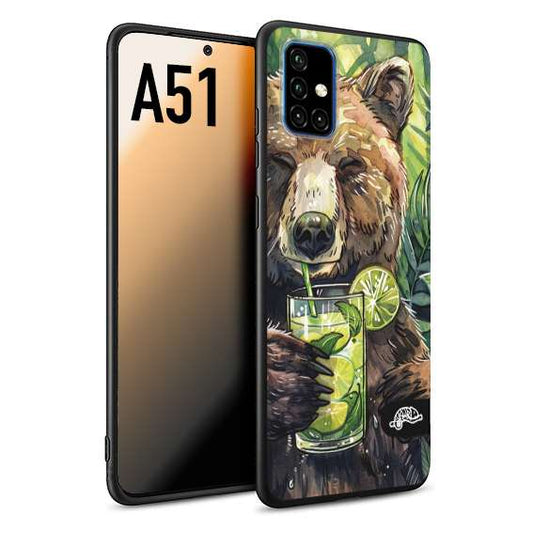 CUSTOMIZZA - Custodia cover nera morbida in tpu compatibile per Samsung A51 fiori estate disegnata cocktails animali simpatici orso bear negroni