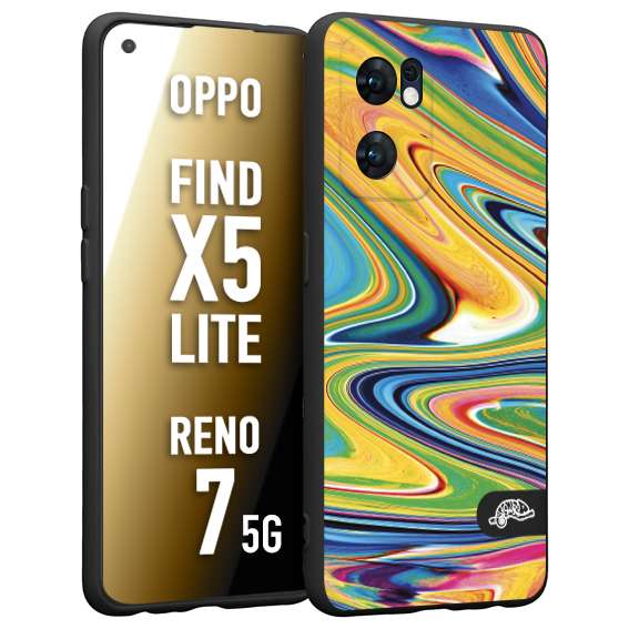 CUSTOMIZZA - Custodia cover nera morbida in tpu compatibile per Oppo Reno 7 - Find X5 LITE colorata fantasia vortice marmo arcobaleno gialla verde blu