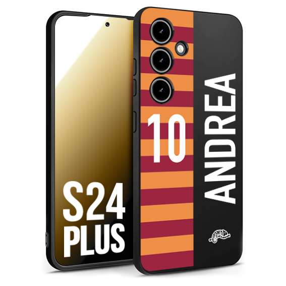 CUSTOMIZZA - Custodia cover nera morbida in tpu compatibile per Samsung S24 PLUS personalizzata calcio football nome e numero calciatori giallo rossi